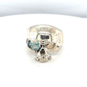 Skull ring Sterling silver 1 ct. blue topaz